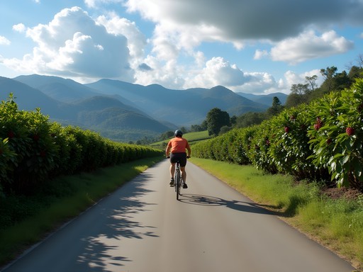 Cycling through coffee plantations near Dalat Vietnam