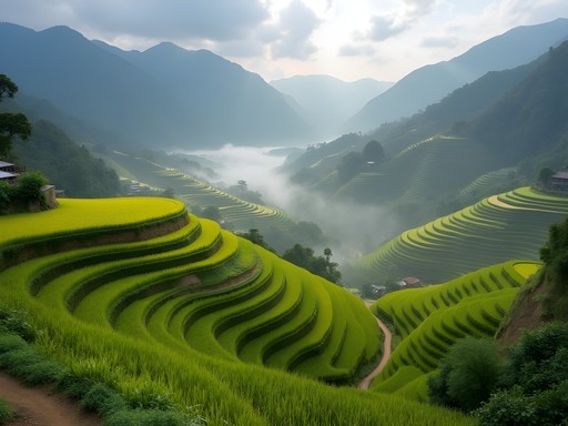 Cycling through terraced rice fields in Sapa Vietnam