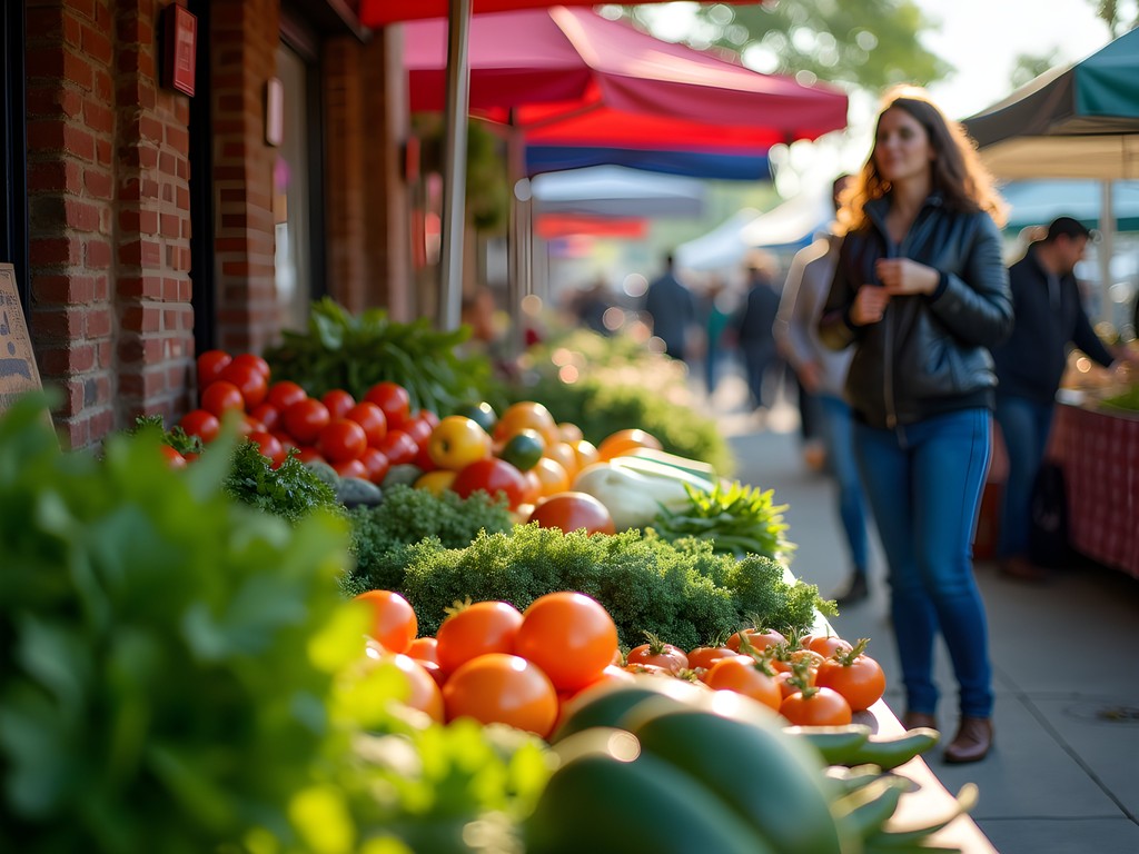 Fresh local produce at Scranton Farmers Market with shoppers