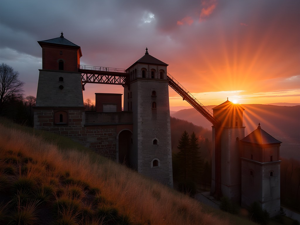 Historic Scranton Iron Furnaces at sunset with dramatic lighting