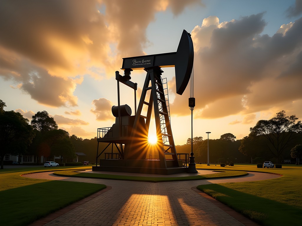 Billionth Barrel Monument in Seria at sunset with dramatic lighting