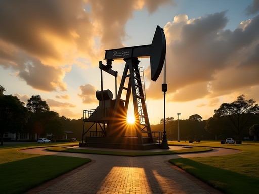 Billionth Barrel Monument in Seria at sunset with dramatic lighting