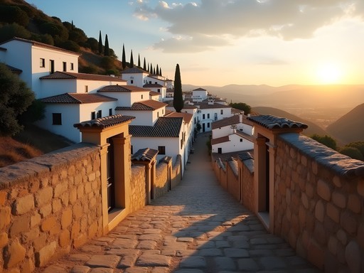 Scenic view of Carmona white village with ancient walls and Andalusian countryside