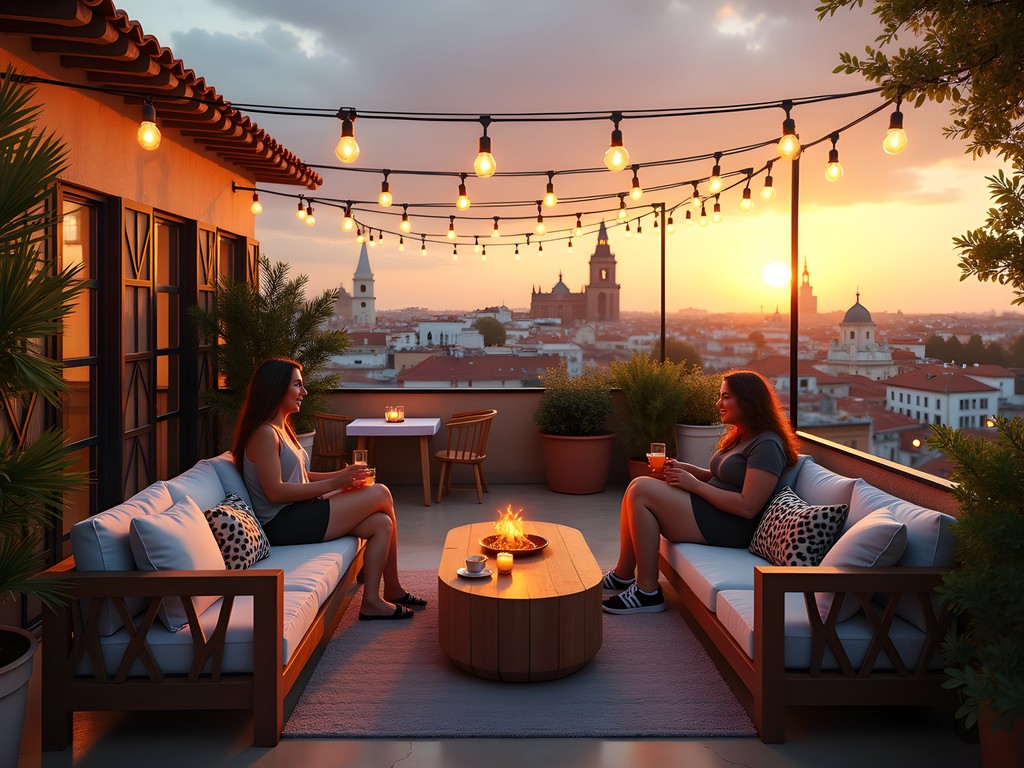 Budget hostel rooftop view of Seville Cathedral at sunset
