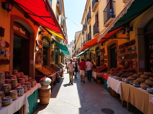 Colorful local market in Seville with affordable souvenirs and food items