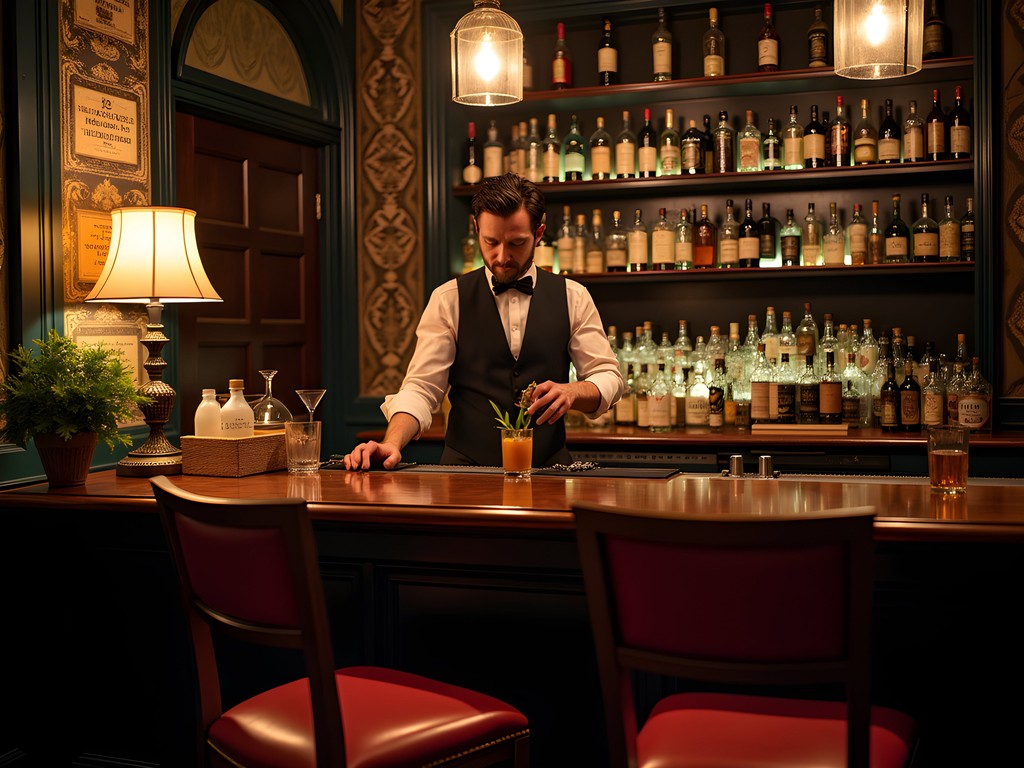 Artisanal cocktail being prepared in a hidden Seville speakeasy with antique decor