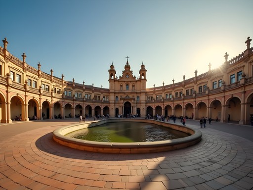 Empty Plaza de España in early morning light in Seville