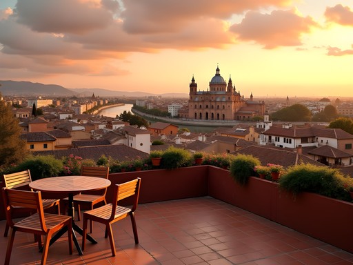 Sunset view of Seville from a Triana neighborhood rooftop terrace