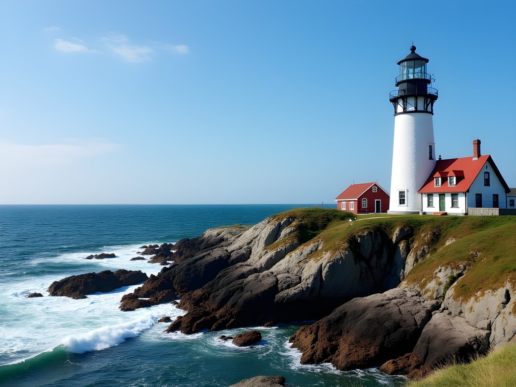 Woman visiting Portland Head Light lighthouse in Cape Elizabeth on a budget day trip