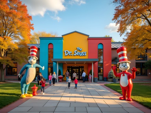 Colorful Dr. Seuss Museum in Springfield with whimsical sculptures