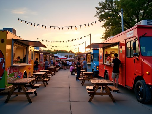 Colorful food trucks at Route 66 Food Truck Park in Springfield Missouri
