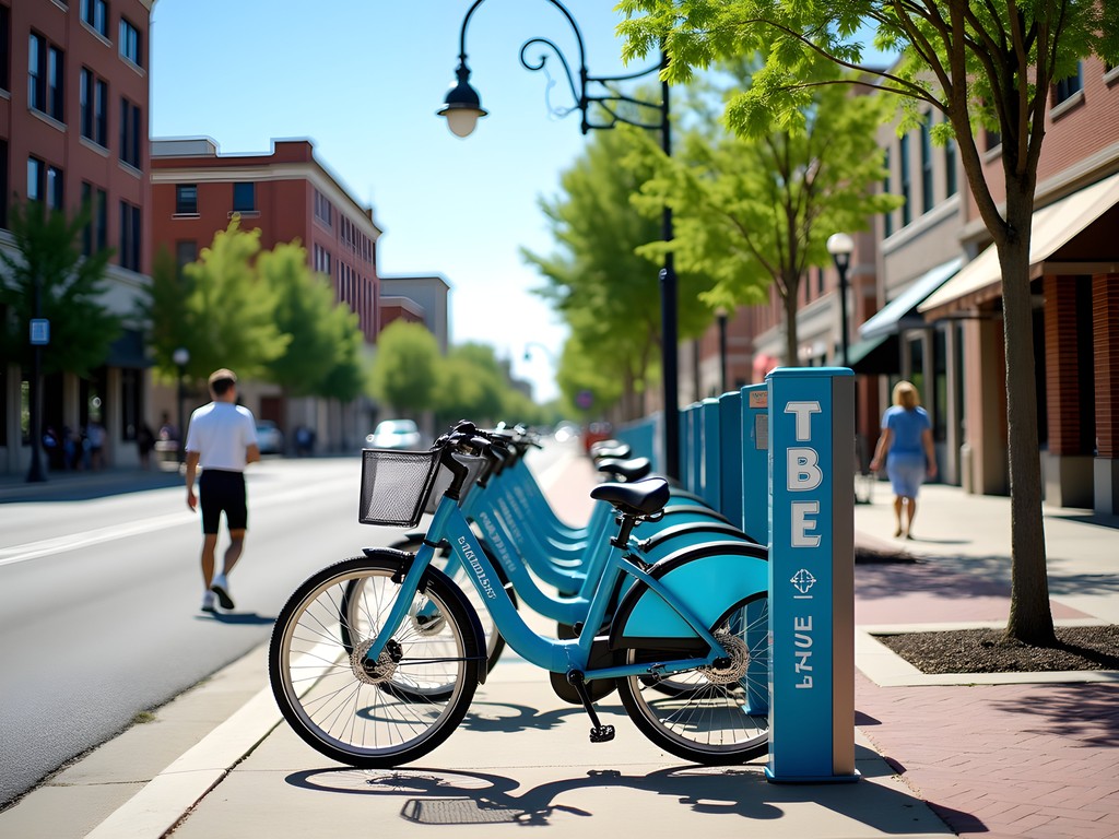 Bike share station in downtown Springfield Missouri on a summer day