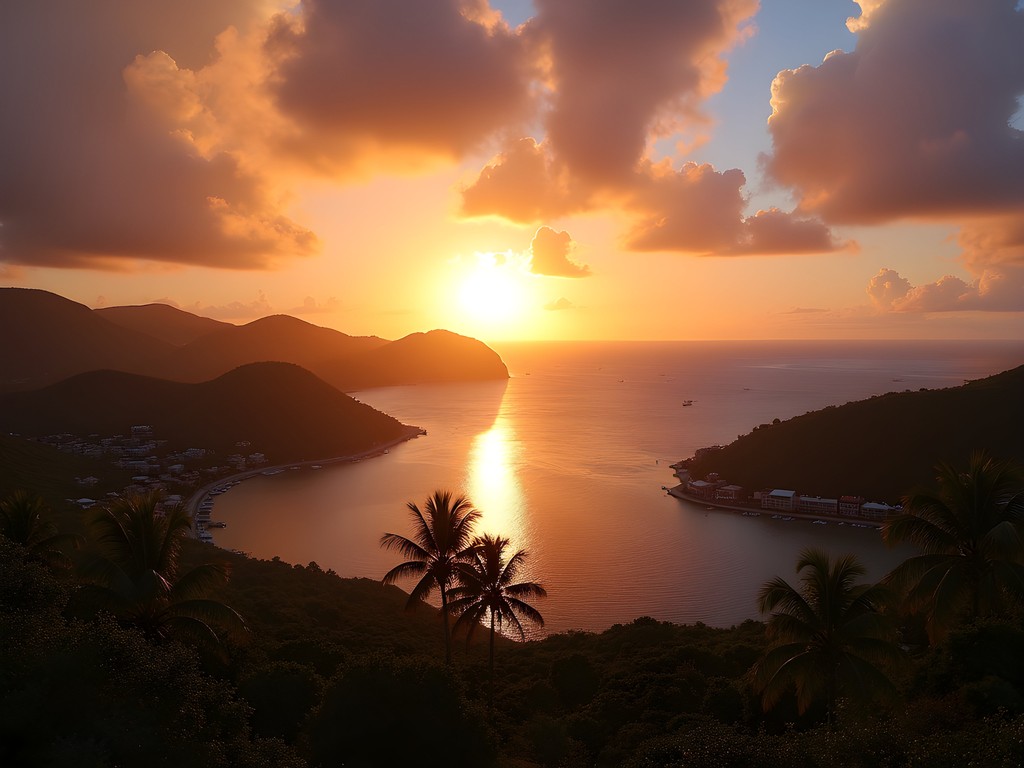Stunning sunset view from Shirley Heights overlooking English Harbour in Antigua