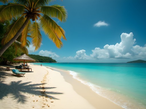 Affordable section of Dickenson Bay beach in Antigua with budget travelers enjoying pristine waters