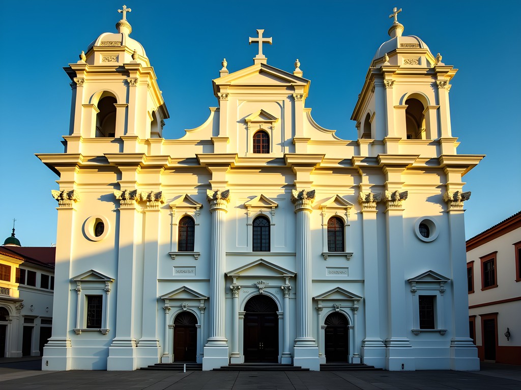 Baroque architecture of St. John's Cathedral in Antigua with mathematical proportions highlighted