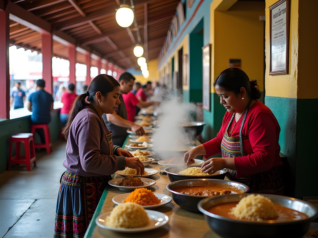 Colorful food stalls at Mercado Central in Sucre with local vendors and dishes