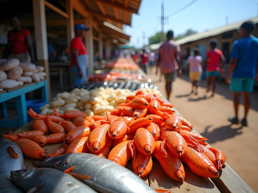 Colorful display of fresh seafood at Tofo local market