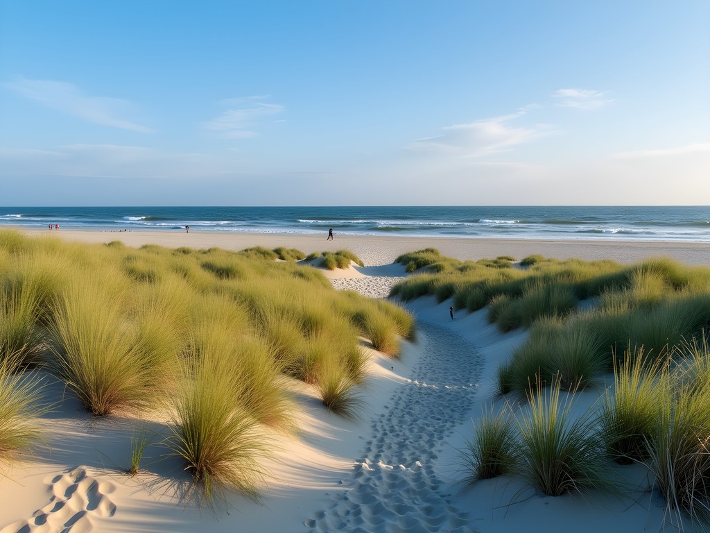 Natural sand dunes and beach landscape at Island Beach State Park