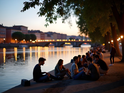 Evening gathering by Garonne River in Toulouse