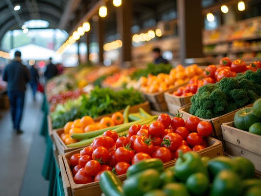 Colorful fresh produce display at Trenton Farmers Market