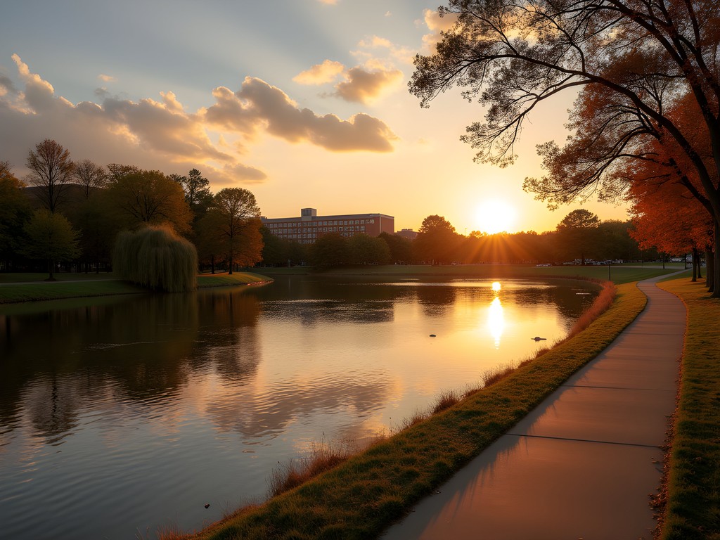 Sunset view of Black Warrior River from Tuscaloosa Riverwalk