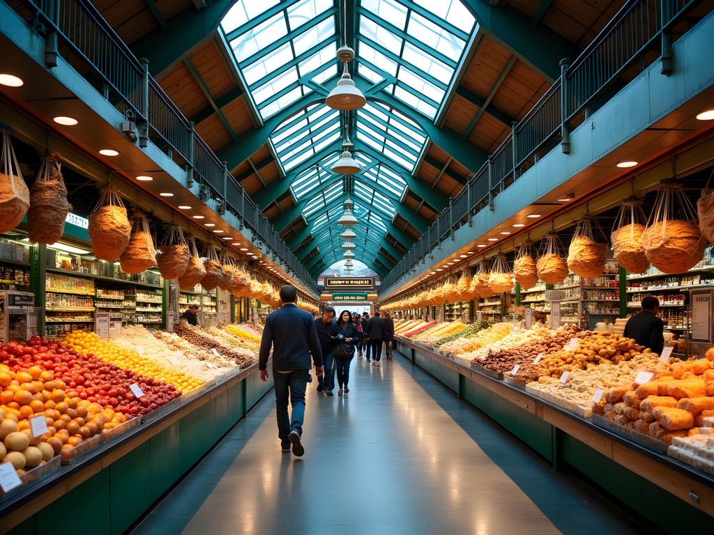 Colorful food stalls at Granville Island Public Market in Vancouver