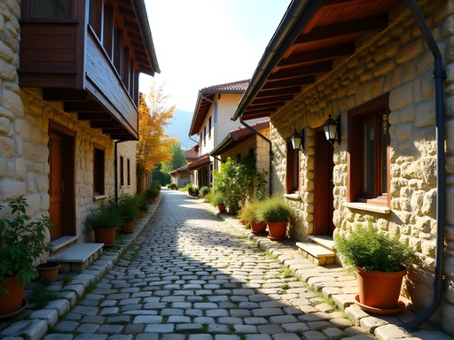 Cobblestone street in historic Arbanasi village near Veliko Tarnovo