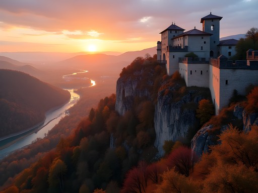 Sunset view of medieval Tsarevets Fortress in Veliko Tarnovo