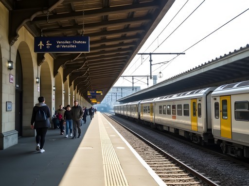 RER C train platform at Versailles-Château station with clear signage