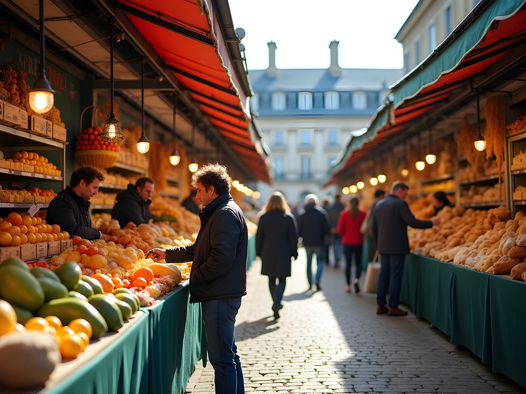 Local market in Versailles with fresh produce and picnic supplies
