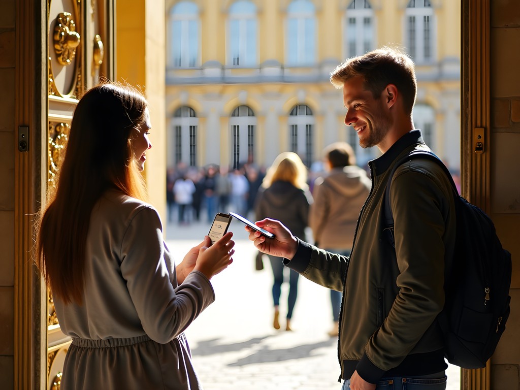 Student showing ID at Versailles priority entrance gate