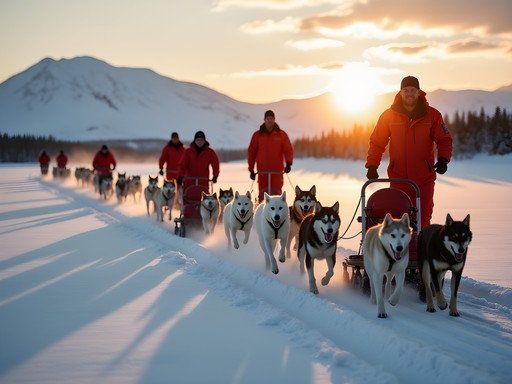 Corporate team on dogsledding expedition in Abisko National Park
