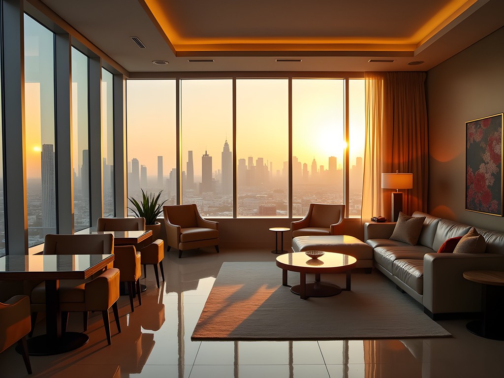 Rosewood Abu Dhabi Executive Lounge with business meeting setup and city skyline view