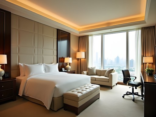 Luxury hotel suite in Ahmadi with modern business amenities and Middle Eastern design elements
