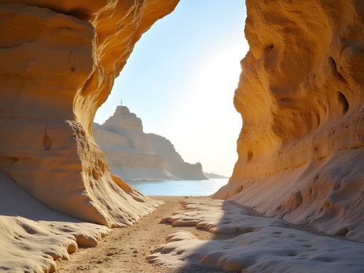 Dramatic limestone formations at Abu Sir outside Alexandria with Mediterranean backdrop