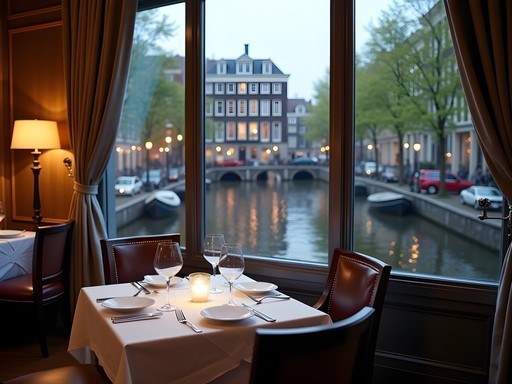 Upscale restaurant with canal views in Amsterdam