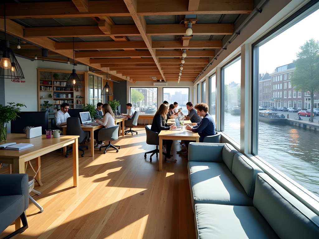 Floating coworking space on Amsterdam canal