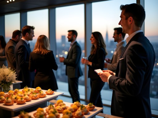 Professional networking event in Amsterdam with diverse business crowd