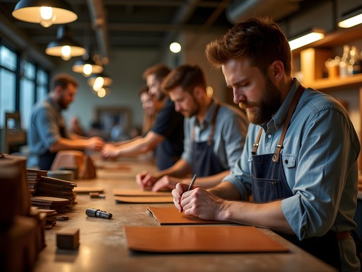 Business executive participating in evening leather crafting workshop at Create Arlington