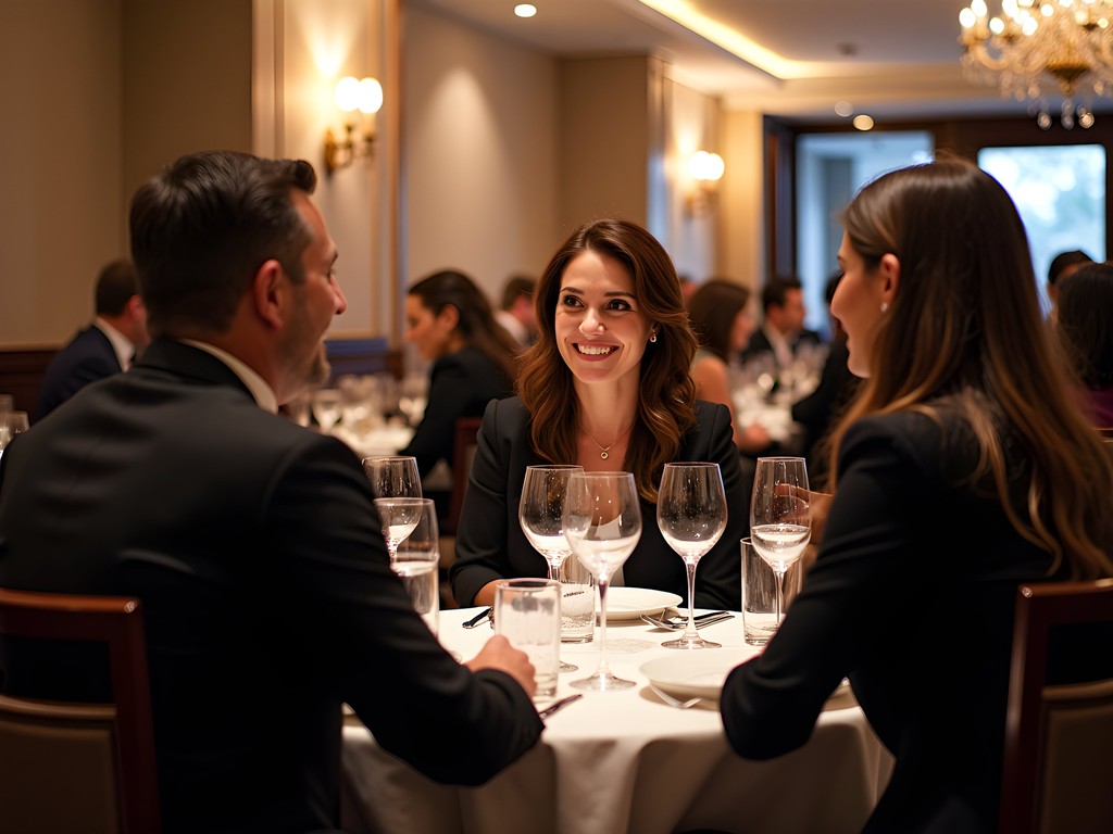 Professional business dinner at upscale Arlington restaurant