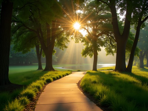 Sunrise at River Legacy Parks in Arlington with walking trails