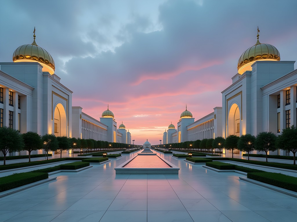 Ashgabat's white marble business district with modern architecture and wide boulevards