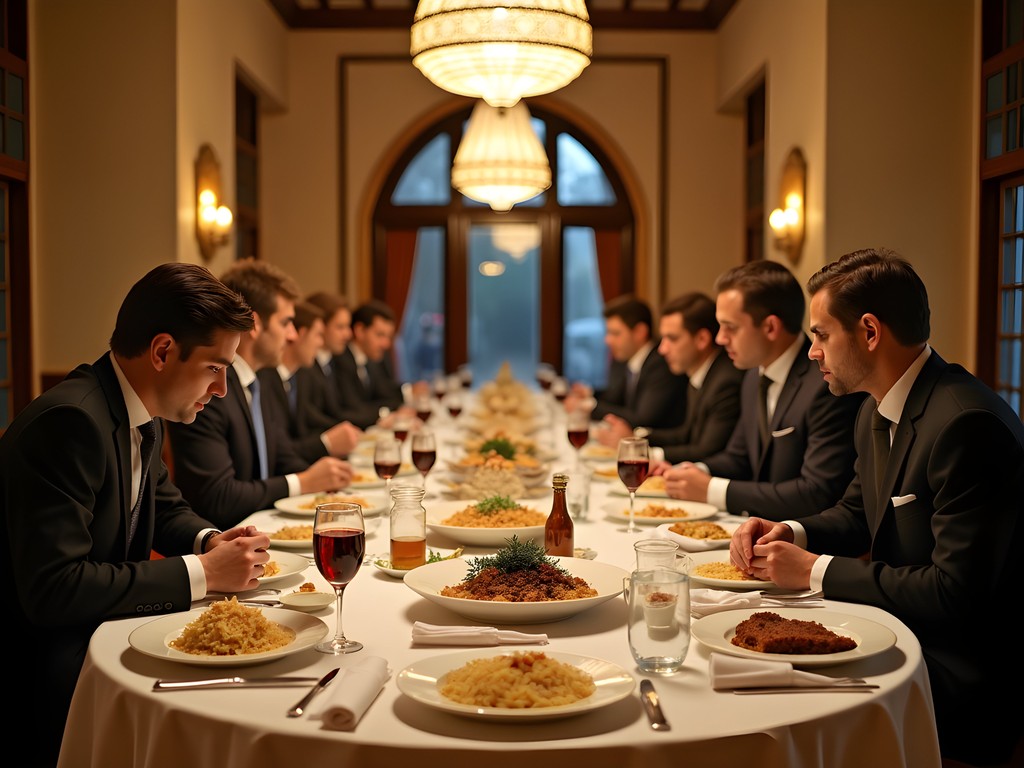 Traditional Uzbek business dinner with professional setting