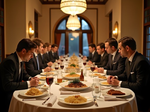 Traditional Uzbek business dinner with professional setting
