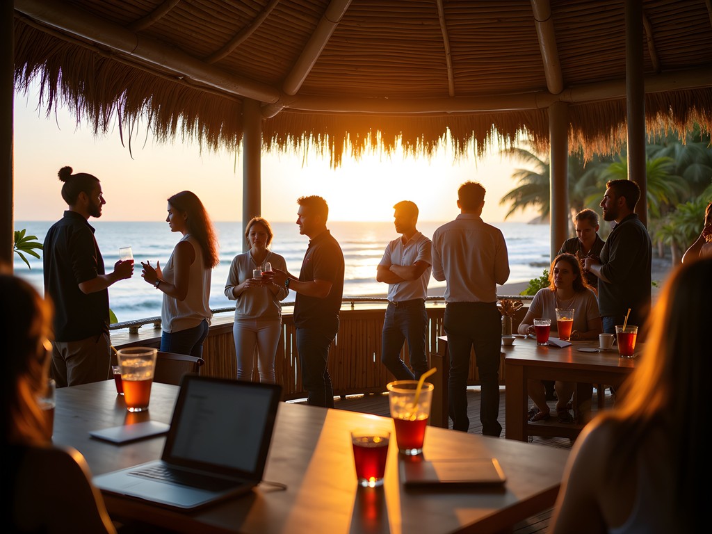 Networking event for digital nomads at beach club in Canggu, Bali