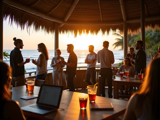 Networking event for digital nomads at beach club in Canggu, Bali