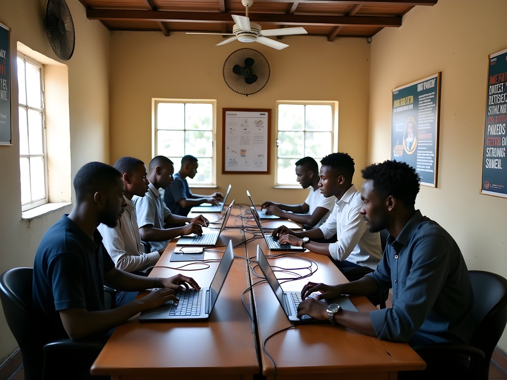 Young entrepreneurs working at a tech startup in Brikama, Gambia