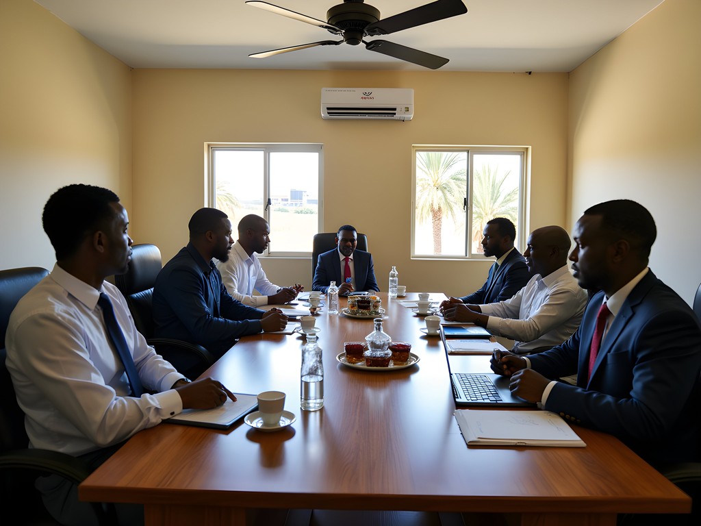 Professional business meeting in Banjul with mixed international and local businesspeople