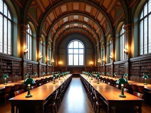 Bates Hall reading room in Boston Public Library with historic architecture and productive workspace setting