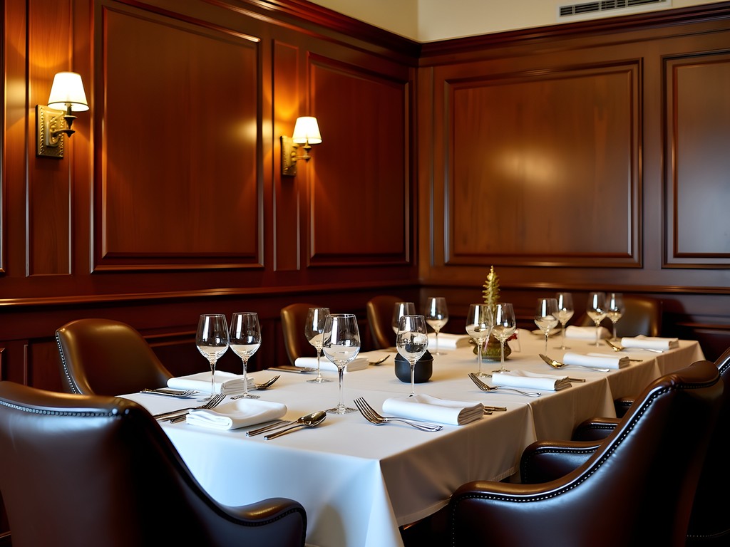 Elegant private dining room at Grill 23 Boston with business executives enjoying dinner